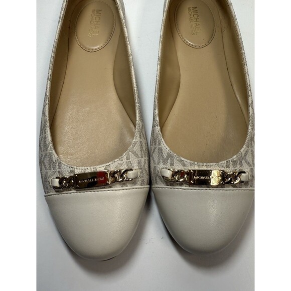 Michael Kors Gold Metal Place Logo Monogram Ballet Flats In Vanilla Sz 7 - Picture 9 of 9